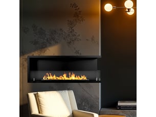Sutri 120 - cheminée d'angle droite encastrable au bioéthanol 120x45x22,4 cm avec brûleur en acier de 1,25 l