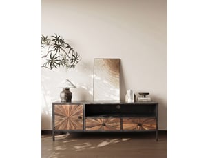 Mandala - meuble tv en bois de manguier massif et métal
