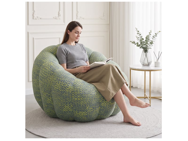  Fauteuil poire fleur jaune et gris en tissu jacquard, mousse mémoire, 112 x 105 cm, pour se détendre à la maison  - Conforama E