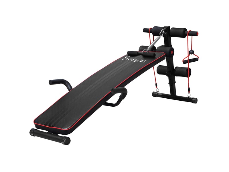 Banc de musculation réglable 137,5x55,5x50-68 cm noir en acier, bandes de résistance pour exercices - Conforama A