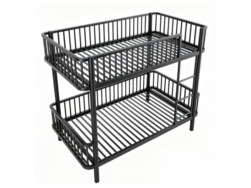 Lit superposé gain de place en métal 90 x 200 cm noir - coins arrondis et barrières de sécurité - Conforama R