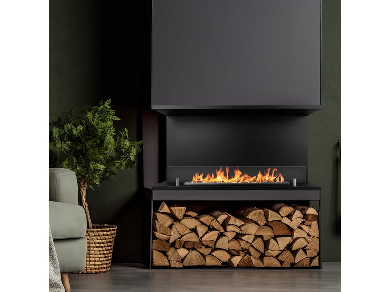 Trevi 90 - cheminée bioéthanol encastrable à trois faces 90x45x24,5 cm avec brûleur en acier de 1,5 litre - Conforama B