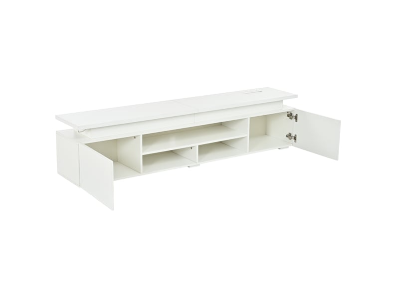  Meuble tv led 180x35x42 cm - 2 portes et niches ouvertes - mdf blanc  - Conforama D