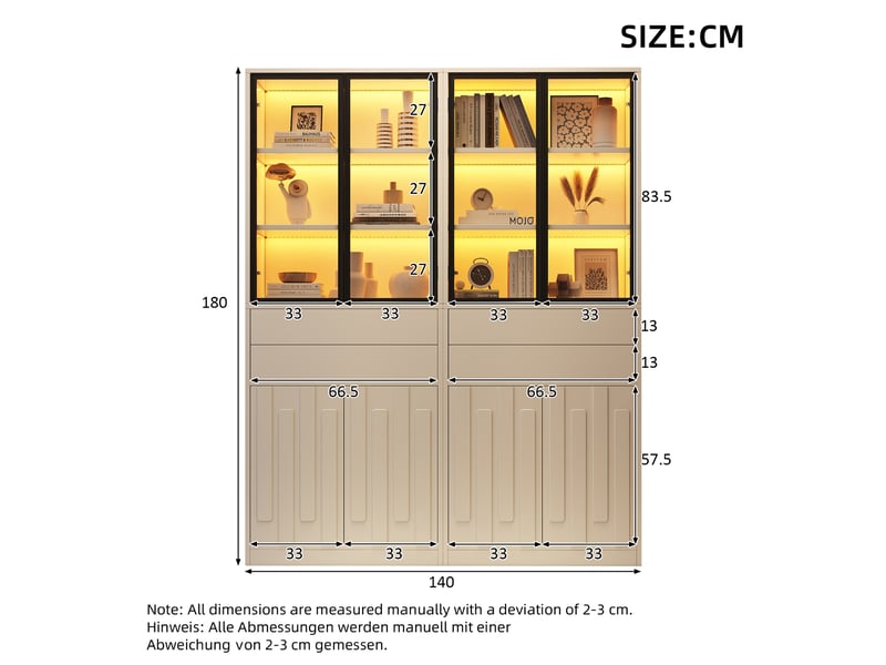  Lot de 2 vitrines avec éclairage led panneau de particules blanc 140x34x180 cm N625P489001002W-2 - Conforama C
