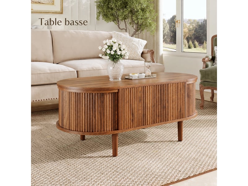  Table basse ovale relevable effet noyer avec rangement, 100 x 48 cm  - Conforama E