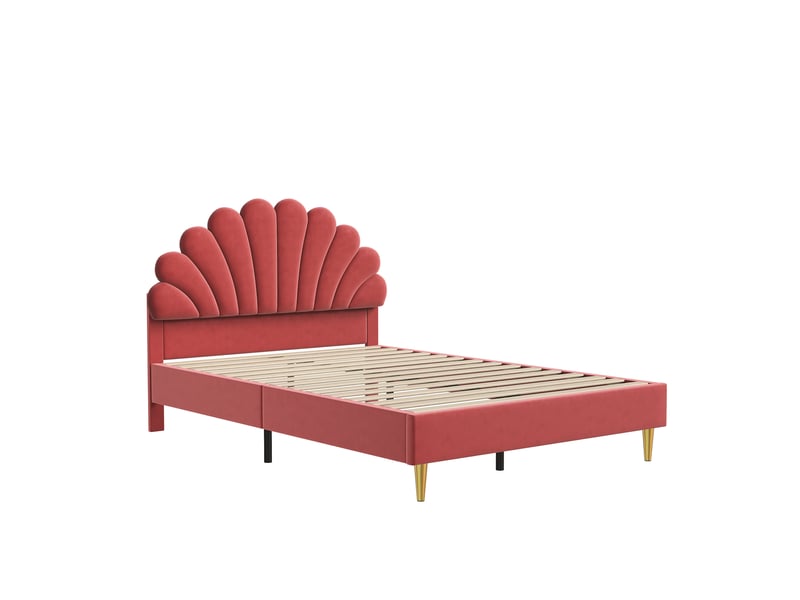  Feeohome lit pour enfant rembourré 140 x 200 cm, cadre de lit double avec sommier à lattes, lit simpledouble pour fille velours sans matelas, beige (rouge)  - Conforama A
