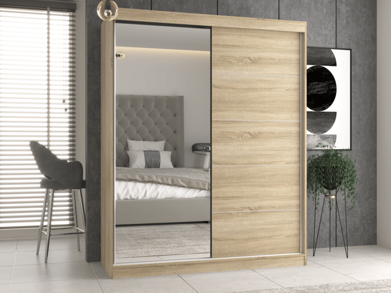  Iga 160 ac - armoire à 2 portes coulissantes - 1 miroir - l. 160 cm - sonoma  - Conforama D