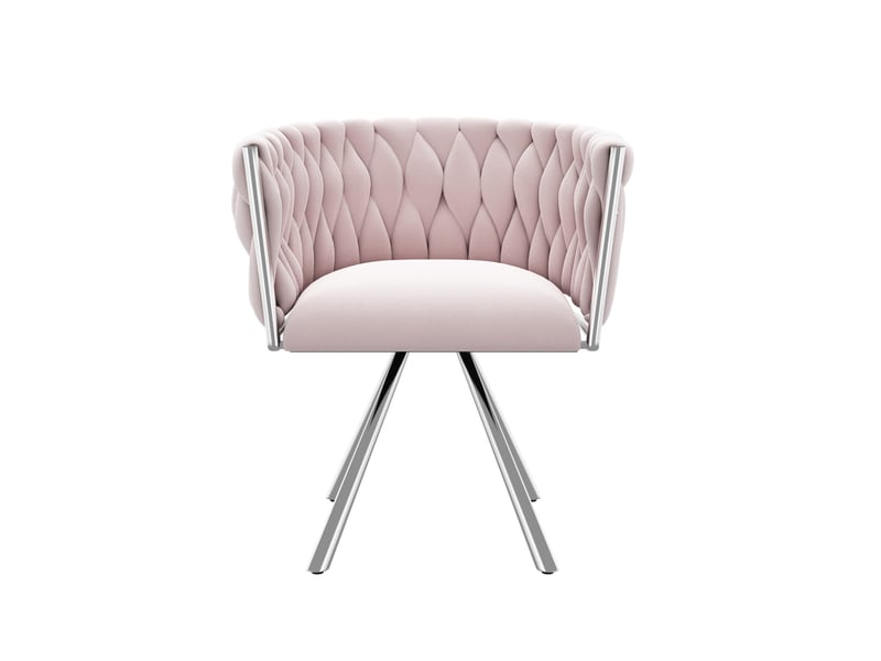  Chaise de coiffeuse pivotante 59x54x72 cm en velours rose, 4 pieds métalliques, style élégant et confortable  - Conforama A