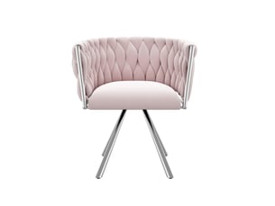 Chaise de coiffeuse pivotante 59x54x72 cm en velours rose, 4 pieds métalliques, style élégant et confortable