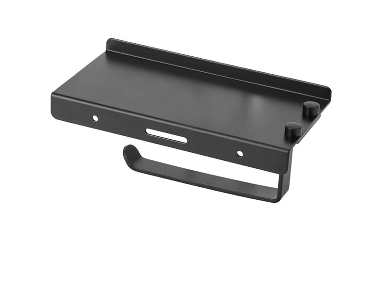  Porte-serviettes en papier noir pour salle de bains – support aluminium avec porte-téléphone intégré, fixation murale pour wc et toilettes  - Conforama E