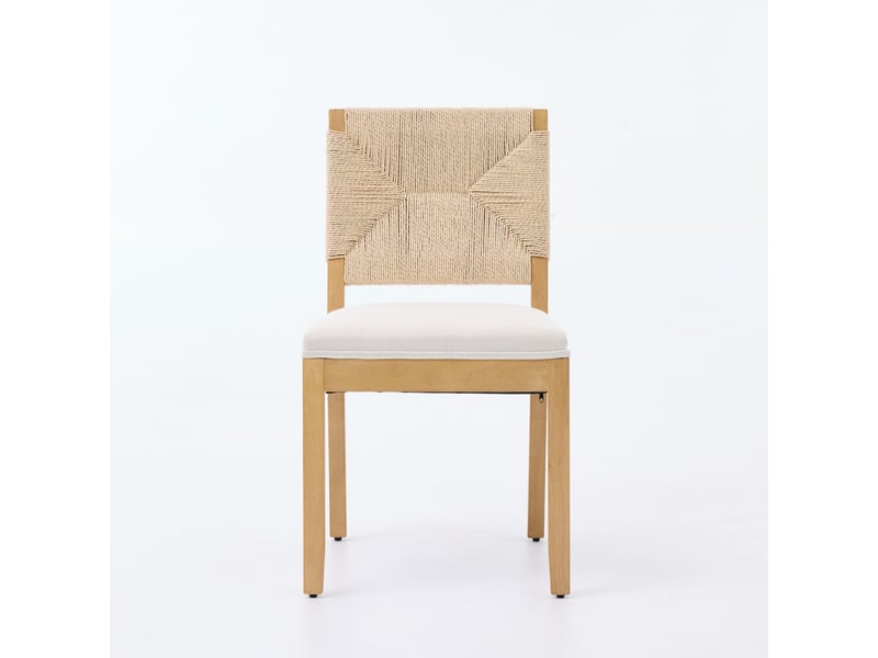  Lot de 2 chaises de salle à manger en bois avec dossier en cannage, assise rembourrée en tissu aspect lin, beige  - Conforama A