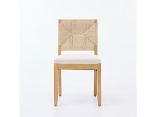 Lot de 2 chaises de salle à manger en bois avec dossier en cannage, assise rembourrée en tissu aspect lin, beige