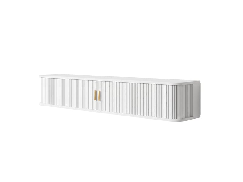  Meuble tv suspendu led 175 cm blanc avec portes coulissantes rainurées et tiroir IKSETERA TRADING LTD - Conforama W