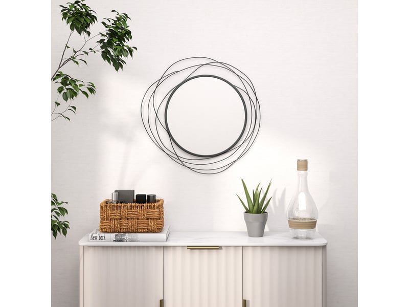  Miroir rond en métal filaire noir, diamètre φ65 cm, décoration style moderne  - Conforama D