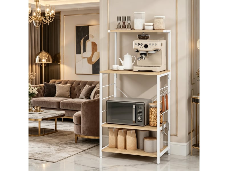  Étagère de cuisine - blanc + chêne clair - bois d'ingénierie et acier - dimensions - poids 11.4 kg 60x40x123cm - Conforama B