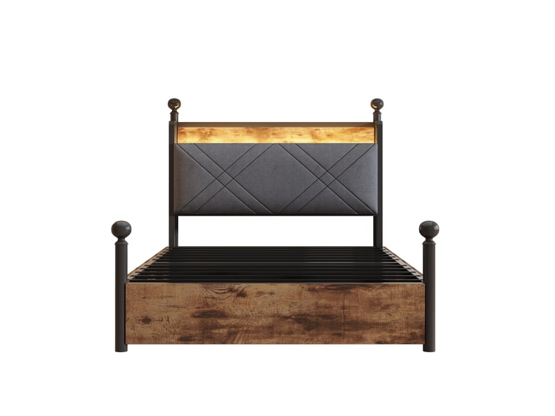  Lit baldaquin 90x190 cm modulable avec 2 tiroirs et led, noir, sans matelas  - Conforama R
