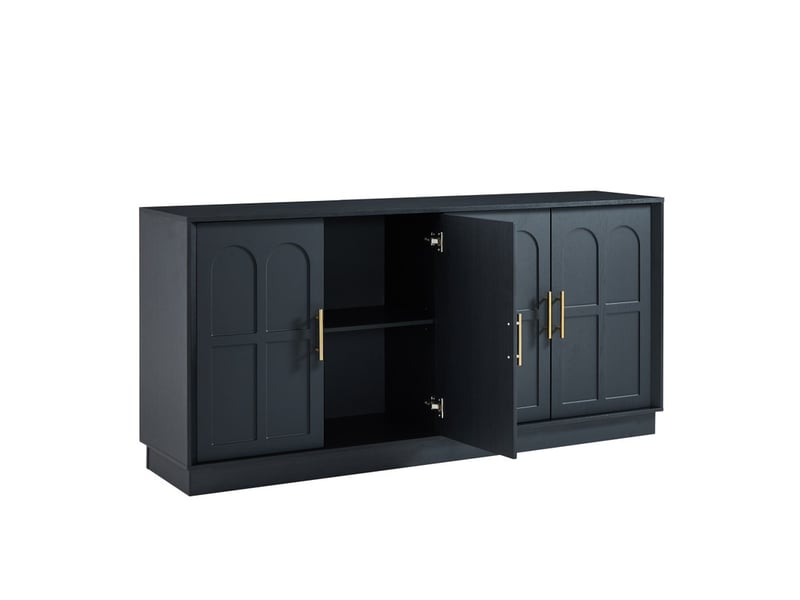  Buffet, 169 × 40 × 80 cm, meuble de rangement à 4 portes, pour le salon, la cuisine, la salle à manger, noir  - Conforama A