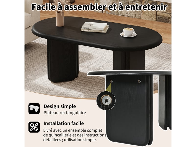  Table basse 99x50x40 cm - piétement rond original - design épuré - charge max 40 kg - plateau stable - noir ABC - Conforama E