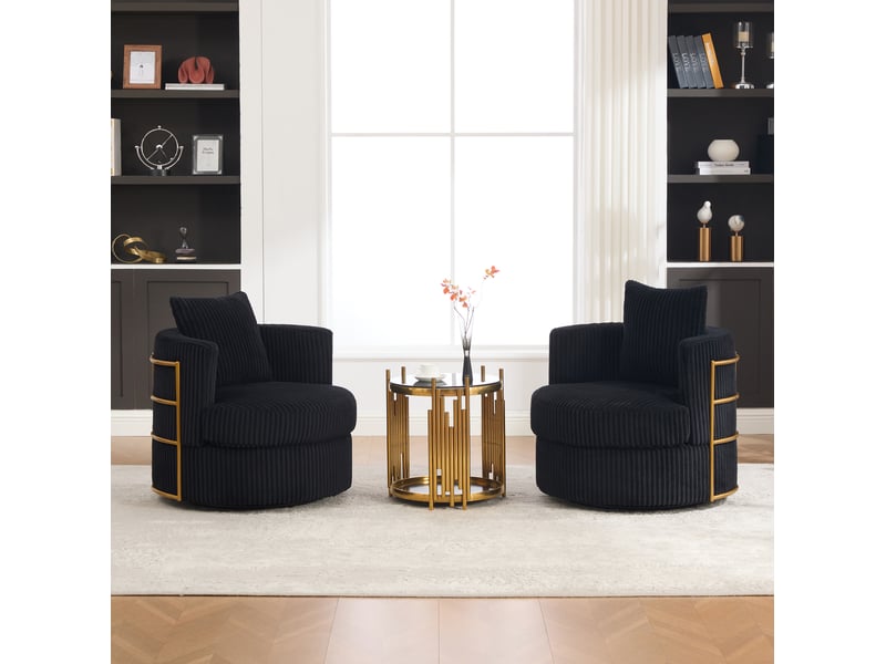  Fauteuil pivotant 360° avec rangement sous l'assise, accoudoirs rembourrés en velours côtelé noir, 76 × 79 × 78 cm  - Conforama B