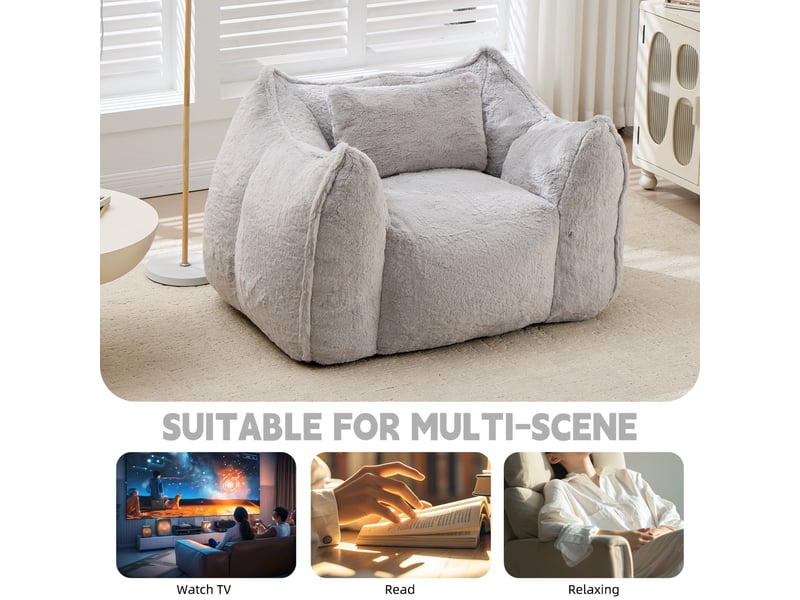  Pouf en fausse fourrure avec coussin gris T6011P533766 - Conforama D