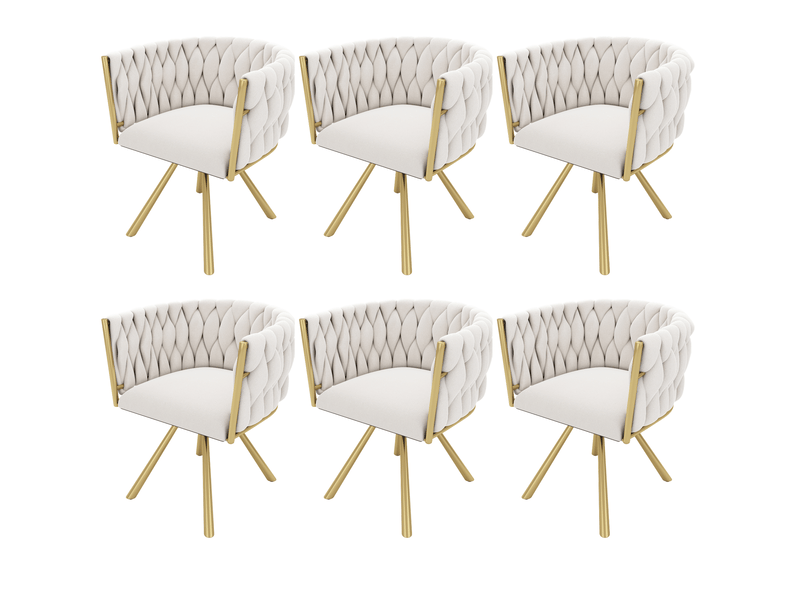  Chaise de salle à manger pivotante 59x44x72 cm revêtue de velours, métal beige et doré  - Conforama A