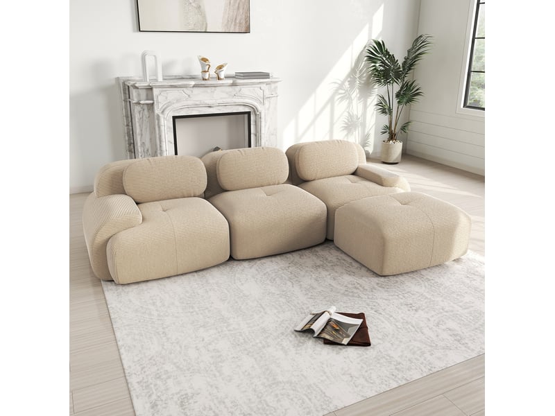  Canapé d'angle modulaire modenvie 3 places sans montage 298 x 178 cm velours côtelé beige  - Conforama B