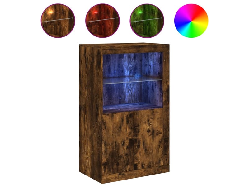 Armoire latérale avec lumières led chêne fumé bois d'ingénierie shl2382 - Conforama A
