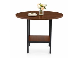 Table de salle à manger ronde, 100x100x77 cm, moderne espace de rangement, plateau mdf, piètement métal, coloris noyer