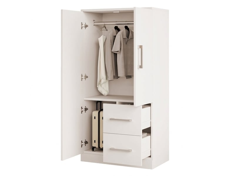  Armoire enfant blanche 2 portes avec tiroirs, 70x40x135 cm, meuble de rangement chambre  - Conforama A