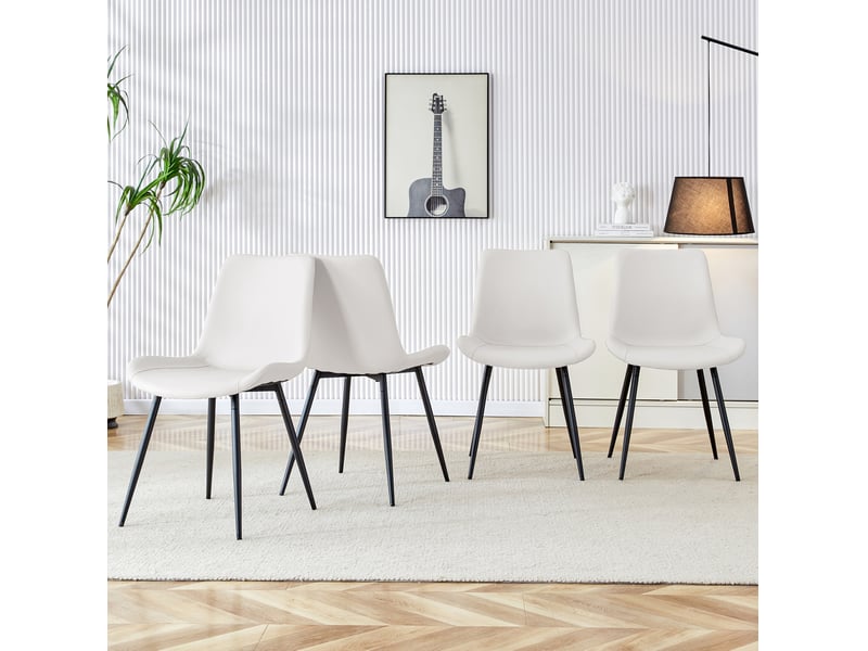  Lot de 4 chaises de salle à manger 42x47x83 cm, chaise cuisine, assise confortable, dossier ergonomique, métal+pu, blanc+noir  - Conforama D