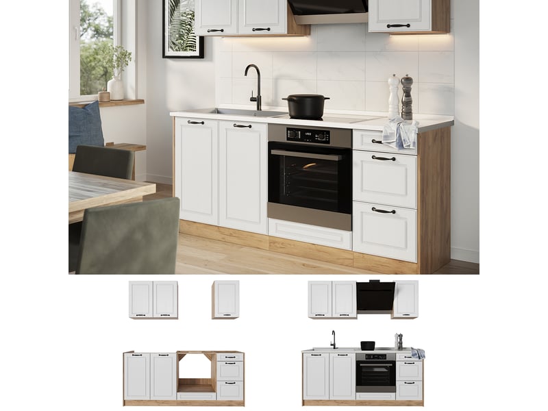 Vicco cuisine, blanc campagnechêne doré, 180cm plan de travail anthracite - Conforama D