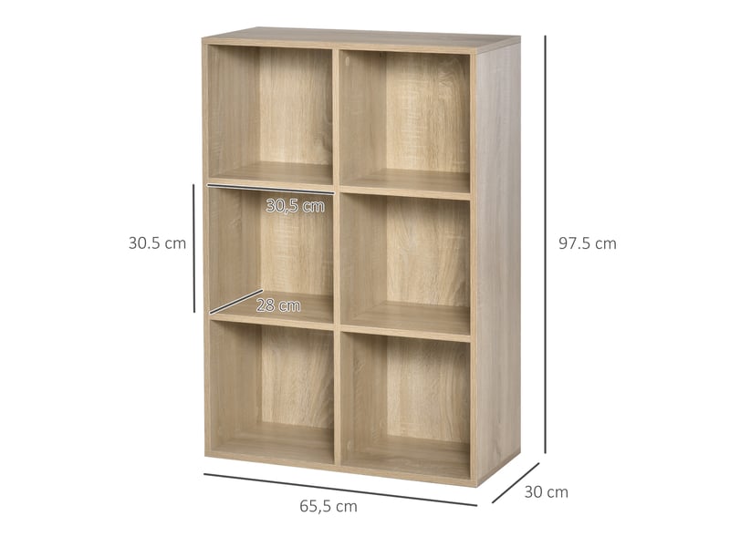  Bibliothèque moderne en bois à 6 cubes, 65,5 x 30 x 97,5 cm, coloris chêne  - Conforama E