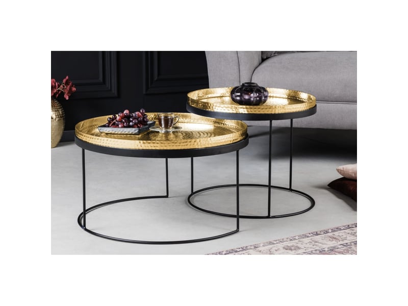  Tables basses gigognes vortex dorées aluminium – lot de 2 tables rondes design effet martelé  - Conforama D