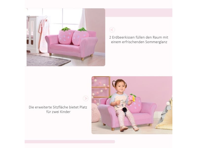  Canapé pour enfants - rose - 90x53x48 cm - 8.6 kg - design fraise - tissu respirant - bois robuste - construction légère CYQ-T3323P372566 - Conforama B
