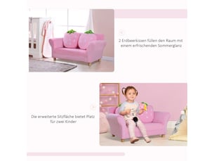 Canapé pour enfants - rose - 90x53x48 cm - 8.6 kg - design fraise - tissu respirant - bois robuste - construction légère