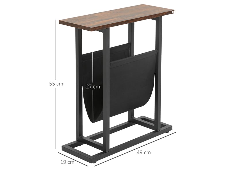  Table d'appoint étroite 49 x 19 x 55 cm avec sac de rangement, marron foncé noir  - Conforama C