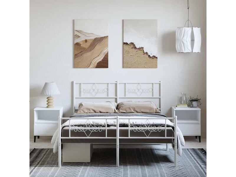  Lit double- lit adulte -  cadre de lit métal sans matelas et pied de lit blanc 150x200 cm  - Conforama C