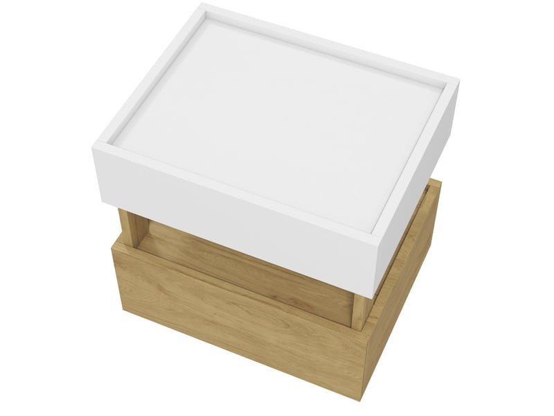  Table de chevet 2 tiroirs led et charge sans fil 50x40x50 cm blanc et bois naturel  - Conforama A
