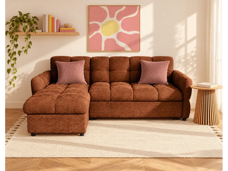  Octave - canapé d'angle réversible 4 places convertible avec coffre en velours texturé - best mobilier - terracotta OCTAVE - Conforama B