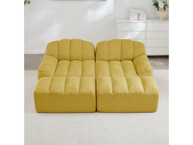  Canapé panoramique coquille 2 places, 2 poufs jaune – 210 x 165 x 79 cm Fay Lum - Conforama B