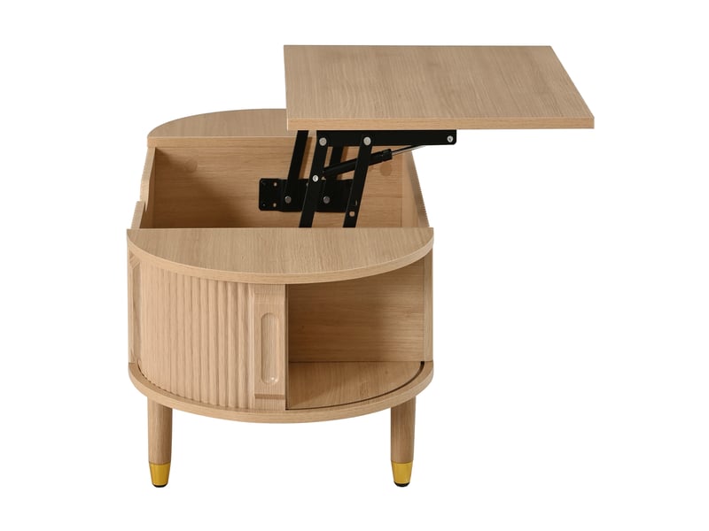  Table basse relevable ovale 110x48x57 cm – naturel – plateau hydraulique et rangement coulissant discret  - Conforama E