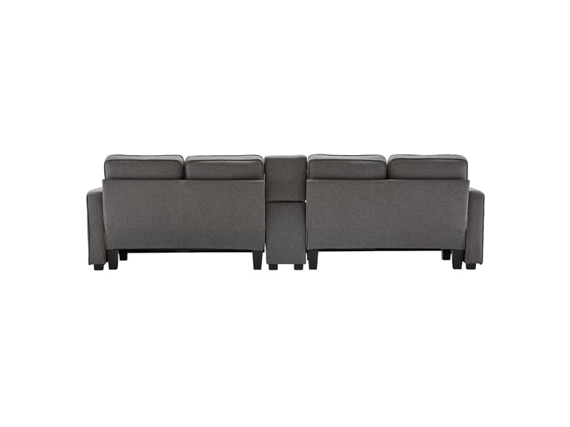 Canapé droit 4 places gris foncé en tissu avec console, usb, 2 porte-gobelets et rangements intégrés pour le salon  - Conforama A