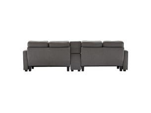 Canapé droit 4 places gris foncé en tissu avec console, usb, 2 porte-gobelets et rangements intégrés pour le salon