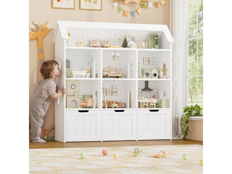  Meuble rangement enfant, en forme maison, 120x30x117.5cm, blanc  - Conforama B