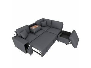 Canapé d'angle réversible convertible <strong></strong> <strong></strong> 5 places Polyester gris avec coffre de rangement