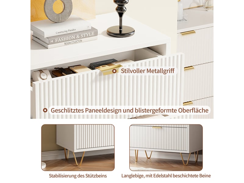 Commode blanche 4 tiroirs, commode chambre meuble de rangement moderne armoire chambre à tiroirs - Conforama E