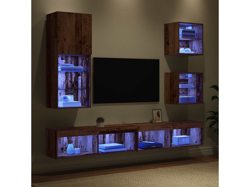  Meuble tv - unités murales tv avec led 5 pcs bois ancien 100 x 30 x 30 cm  - Conforama E