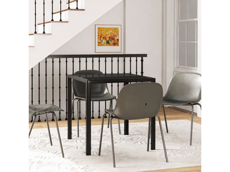  Table à manger pour 4 personnes, 75 x 75 x 75 cm, table de cuisine avec plateau en verre trempé et pieds en acier, noir  - Conforama A