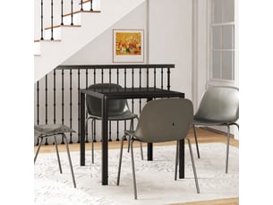 Table à manger pour 4 personnes, 75 x 75 x 75 cm, table de cuisine avec plateau en verre trempé et pieds en acier, noir