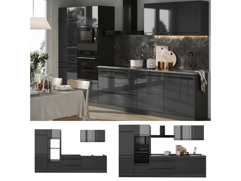 Vicco cuisine, anthracite haute brillanceanthracite, 340cm plan de travail marbre - Conforama D